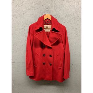 Burberry London Womens Red Wool Cashmere Double Breasted Peacoat‎ Coat US M